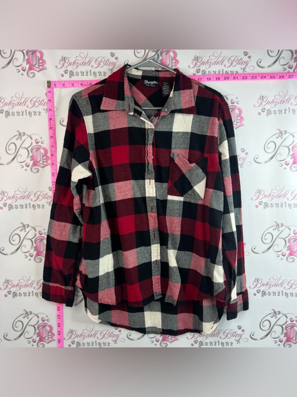 Wrangler retro button up shirt Red Black White Buffalo Plaid Button-Up Shirt